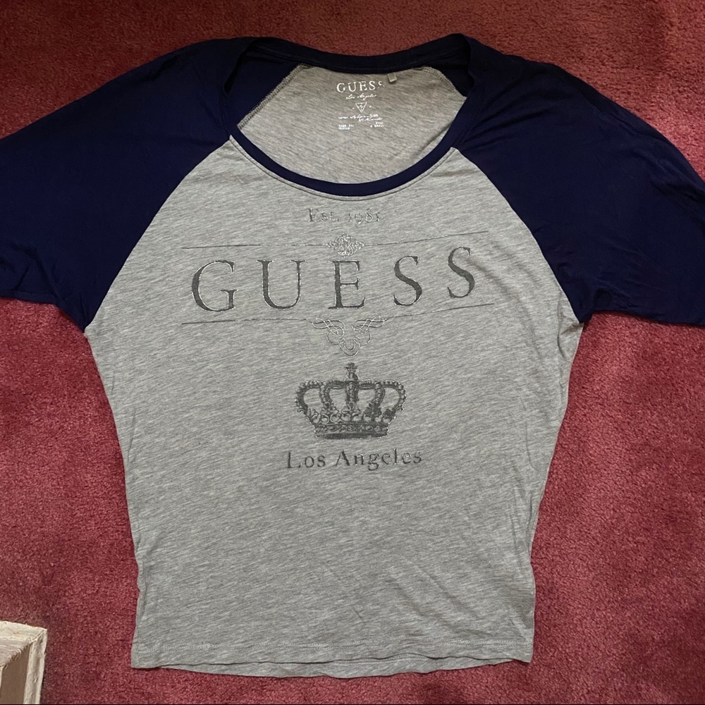 Guess Navy Heather Grey Baseball Long Sleeve Shirt